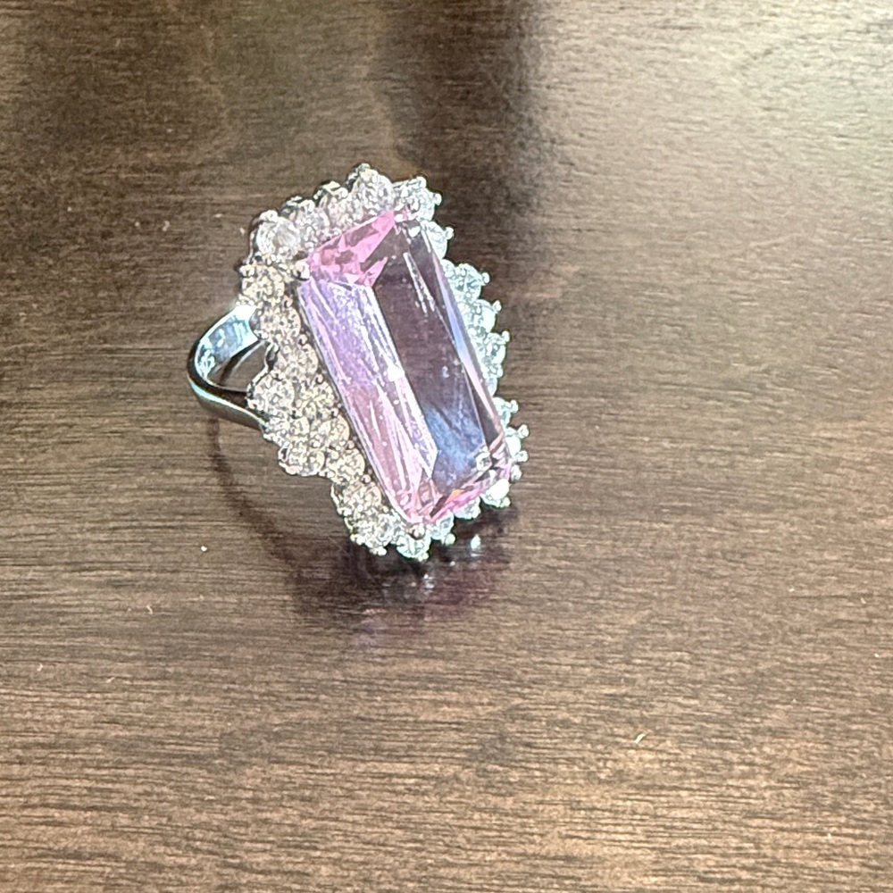 Elegant Vintage Pink Sterling Silver 925 Women's Ring size 8.25